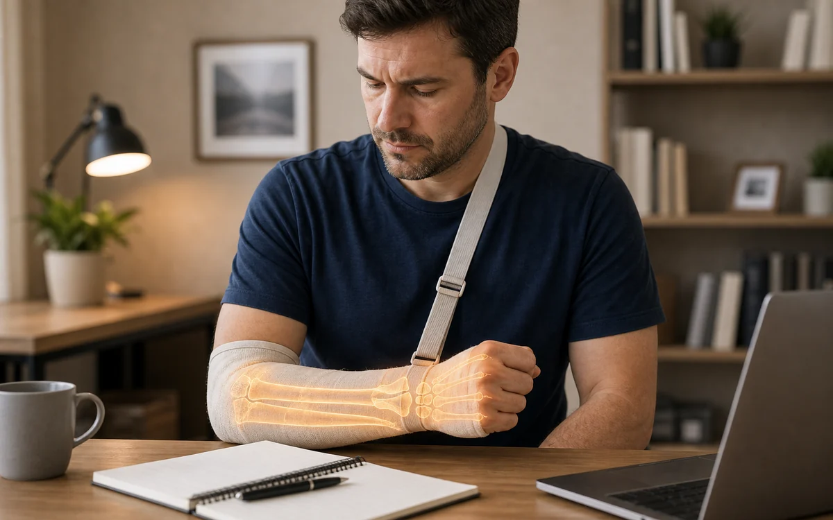 Person with supported forearm, representing fracture injury claim evidence in NSW.