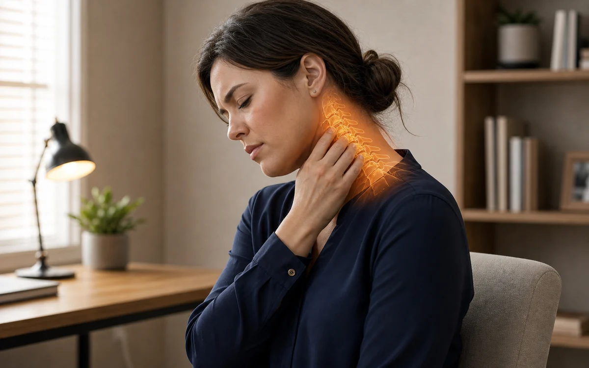 Person touching neck, representing a neck injury claim in NSW.